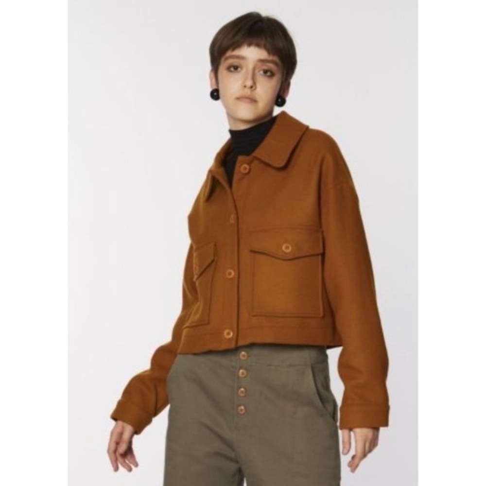 Rita Row Brown Cropped Wool Utility Coat M